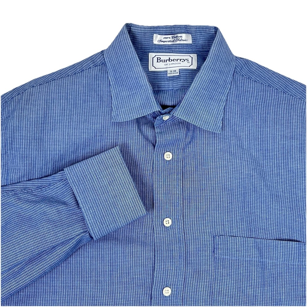 Vintage Burberrys London Shirt Mens 16 35 Button Up French Cuff Blue USA